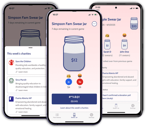 Three Swear Jar app screens